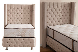 LIT COFFRE CLOUTÉ 1 place - GRIS/BEIGE/ROSE