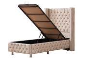 LIT COFFRE CLOUTÉ 1 place - GRIS/BEIGE/ROSE