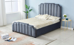 LIT PEPPER CAPITONNE EN LIGNE VELOURS BEIGE/GRIS