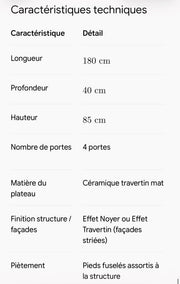 BUFFET STONEA - EFFET NOYER/TRAVERTIN - 4 PORTES 180x40x85cm