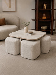 TABLE BASSE MARBELLA NOYER AVEC POUFS