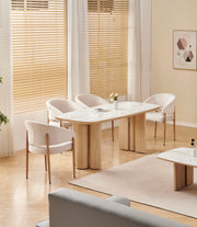TABLE À MANGER TRINITY NOYER/TRAVERTIN/HÊTRE - CÉRAMIQUE/MDF