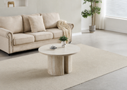TABLE BASSE TRAVERTIN BLANC/NOYER VICTORIA 90CM