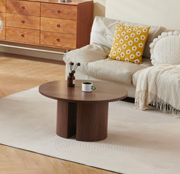 TABLE BASSE TRAVERTIN BLANC/NOYER VICTORIA 90CM