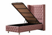 LIT COFFRE CLOUTÉ 1 place - GRIS/BEIGE/ROSE