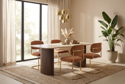 TABLE A MANGER TINA PIED EFFET NOYER/TRAVERTIN -  PLATEAU CERAMIQUE TRAVERTIN MAT - 180x90x75cm