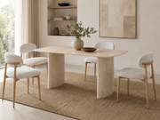 TABLE A MANGER TINA PIED EFFET NOYER/TRAVERTIN -  PLATEAU CERAMIQUE TRAVERTIN MAT - 180x90x75cm