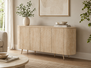 BUFFET STONEA - EFFET NOYER/TRAVERTIN - 4 PORTES 180x40x85cm