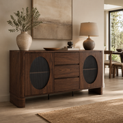 BUFFET (MEUBLE TV) ODEO NOYER/TRAVERTIN - 2 PORTES 180x40x85cm