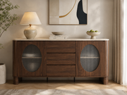 BUFFET (MEUBLE TV) ODEO NOYER/TRAVERTIN - 2 PORTES 180x40x85cm