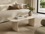 TABLE BASSE TINA PIED EFFET TRAVERTIN PLATEAU CERAMIQUE TRAVERTIN MAT - 120x60x45cm