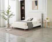 LIT SQUARE - PIED BOIS - SIMILICUIR - BEIGE/BLANC/GRIS/NOIR