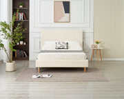 LIT SQUARE - PIED BOIS - SIMILICUIR - BEIGE/BLANC/GRIS/NOIR