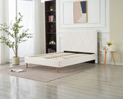 LIT SQUARE - PIED BOIS - SIMILICUIR - BEIGE/BLANC/GRIS/NOIR