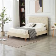 LIT SQUARE - PIED BOIS - SIMILICUIR - BEIGE/BLANC/GRIS/NOIR