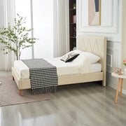 LIT SQUARE - PIED BOIS - SIMILICUIR - BEIGE/BLANC/GRIS/NOIR