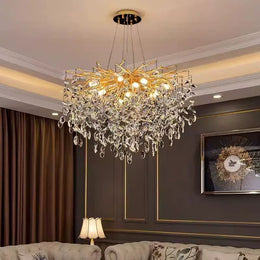LUSTRE NIDOYA DORE EN CRISTAL AVEC CABLES REGLABLES