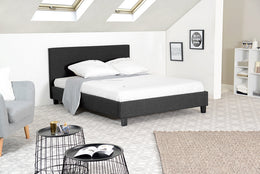 LIT KELIA EN TISSU - NOIR/GRIS