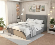 LIT COFFRE CAMILLE - VELOURS BEIGE/GRIS