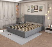 LIT COFFRE CAMILLE - VELOURS BEIGE/GRIS