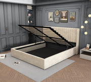 LIT COFFRE CAMILLE - VELOURS BEIGE/GRIS