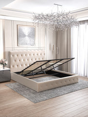 LIT COFFRE CORSICA EN VELOURS - GRIS/BEIGE