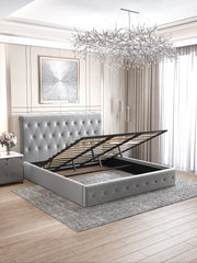 LIT COFFRE CORSICA EN VELOURS - GRIS/BEIGE