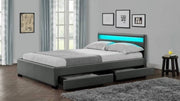 LIT LED EN SIMILICUIR A TIROIRS - BLANC/GRIS/NOIR