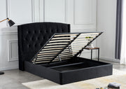 LIT COFFRE SULTAN CAPITONNE LOSANGE VELOURS - NOIR/GRIS/BEIGE - 180x200 cm