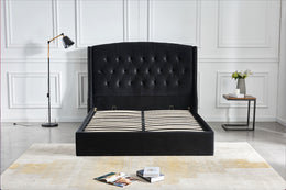 LIT COFFRE SULTAN CAPITONNE LOSANGE VELOURS - NOIR/GRIS/BEIGE - 180x200 cm