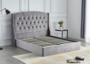 LIT COFFRE SULTAN CAPITONNE LOSANGE VELOURS - NOIR/GRIS/BEIGE - 180x200 cm