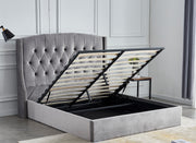 LIT COFFRE SULTAN CAPITONNE LOSANGE VELOURS - NOIR/GRIS/BEIGE - 180x200 cm