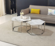 GIGOGNE DUO HEXAGONE MARBRE PIED ARGENT