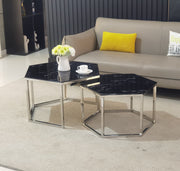 GIGOGNE DUO HEXAGONE MARBRE PIED ARGENT