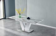 TABLE A RALLONGE V - EFFET MARBRE BEIGE