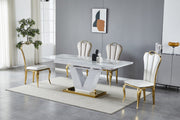 TABLE A RALLONGE V - EFFET MARBRE BEIGE