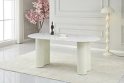 TABLE A MANGER VENEZIA PIED METAL EFFET NOYER CERAMIQUE TRAVERTIN BRILLANT 180x90x75cm