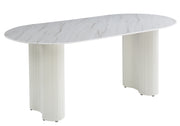 TABLE A MANGER VENEZIA PIED METAL EFFET NOYER CERAMIQUE TRAVERTIN BRILLANT 180x90x75cm