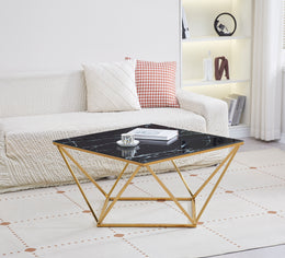 TABLE BASSE ALINA - GOLD MARBRE NOIR - 100x100x45 cm