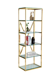 Bibliothèque ARYA – Acier Doré ou Argenté & Verre Trempé