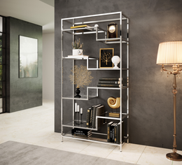 Bibliothèque Chrome/GOLD – Design Géométrique & Élégance Contemporaine