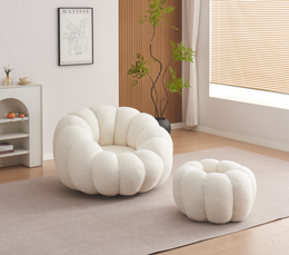 Fauteuil Pivotant PERLE + Pouf – Design Cocooning en Tissu Doudou ou velours