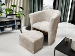 Fauteuil LINA – Velours Côtelé Ultra Confort + Pouf Assorti