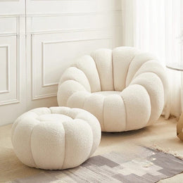 Fauteuil Pivotant COZY + Pouf – Laine Bouclée Ultra Douce