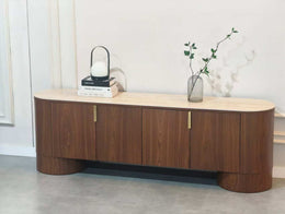 Meuble TV ICONIC Noyer & Céramique Travertin