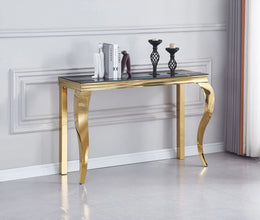 Console Baroque Design Luxe – Plateau Verre Effet Marbre & Pieds Incurvés