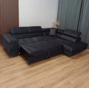 Canapé convertible TOULOUSE - Velours BEIGE/NOIR/ANTHRACITE/CHAMPAGNE/BLEU SILVER