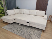 Canapé panoramique convertible VIENNA Cotelé - BEIGE/GRIS