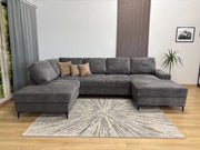 Canapé panoramique convertible VIENNA Cotelé - BEIGE/GRIS