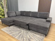 Canapé panoramique convertible VIENNA Cotelé - BEIGE/GRIS